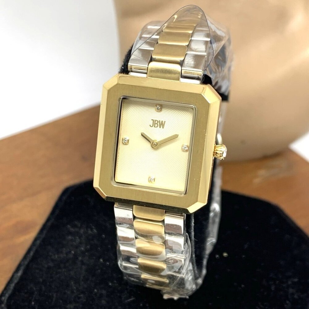 JBW Women's Watch J6390F Diamond Gold Dial Two Tone Steel Swiss Quartz Tank 23mm